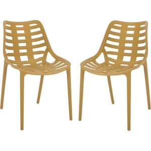 SAFAVIEH Outdoor Patio Furniture Collection – Fufa Beige Dining Chair Set of 2, Fully Assembled Outdoor Chairs, Modern Open-Back Design, Weather-Resistant Patio Seating (PAT4700B-SET2)(Yellow)
