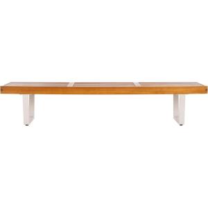 SAFAVIEH Outdoor Patio Furniture Collection – Heather Natural Brown Solid Wood Patio Bench with White Steel Legs, 72-Inch Modern Outdoor Seating for Garden, Porch or Patio (PAT7327A)(Natural/White)