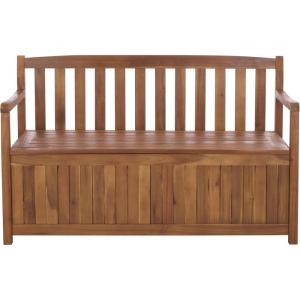 SAFAVIEH Outdoor Patio Furniture Collection – Kelter Solid Teak Wood Bench Box with Storage, Slatted Design, Versatile Indoor/Outdoor Seating (PAT6813A)(Teak)
