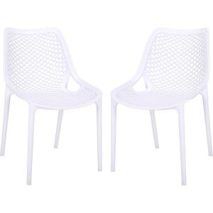 SAFAVIEH Outdoor Patio Furniture Collection – Leila White Dining Chair Set of 2, Fully Assembled Outdoor Chairs, Modern Lattice Design, Weather-Resistant Patio Seating (PAT4701C-SET2)(White)