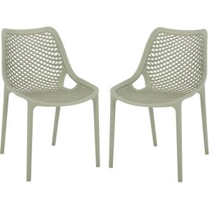 SAFAVIEH Outdoor Patio Furniture Collection – Leila White Dining Chair Set of 2, Fully Assembled Outdoor Chairs, Modern Lattice Design, Weather-Resistant Patio Seating (PAT4701C-SET2)(Green)