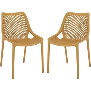 SAFAVIEH Outdoor Patio Furniture Collection – Leila White Dining Chair Set of 2, Fully Assembled Outdoor Chairs, Modern Lattice Design, Weather-Resistant Patio Seating (PAT4701C-SET2)(Yellow)