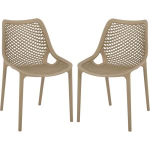 SAFAVIEH Outdoor Patio Furniture Collection – Leila White Dining Chair Set of 2, Fully Assembled Outdoor Chairs, Modern Lattice Design, Weather-Resistant Patio Seating (PAT4701C-SET2)(Beige)