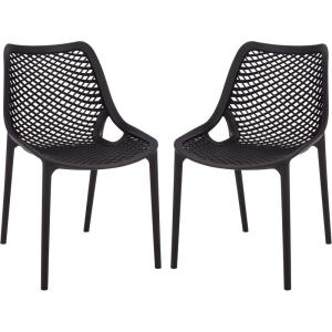 SAFAVIEH Outdoor Patio Furniture Collection – Leila White Dining Chair Set of 2, Fully Assembled Outdoor Chairs, Modern Lattice Design, Weather-Resistant Patio Seating (PAT4701C-SET2)(Black)