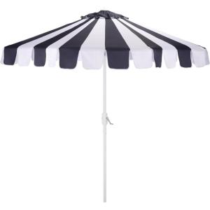 SAFAVIEH Outdoor Patio Furniture Collection – Meze 9 Ft Crank Patio Umbrella, Baby Blue Stripe & White Pole, Market Umbrella with Crank Lift (PAT8023U)(Navy Striped/White)