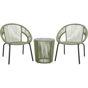 SAFAVIEH Outdoor Patio Furniture Collection – Otto Green & Black Rattan 3-Piece Bistro Set with 2 Chairs and Accent Table (PAT7549B)(Green/Black)
