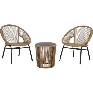 SAFAVIEH Outdoor Patio Furniture Collection – Otto Green & Black Rattan 3-Piece Bistro Set with 2 Chairs and Accent Table (PAT7549B)(Natural/Black)