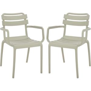 SAFAVIEH Outdoor Patio Furniture Collection – Sarah Green Stacking Dining Armchair Set of 2, Fully Assembled Outdoor Chairs, Modern Slatted Design, Weather-Resistant Patio Seating (PAT4703D-SET2)(Green)