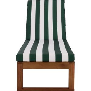 SAFAVIEH Outdoor Patio Furniture Collection – Sophie Natural Brown Solid Wood Chaise Lounge Chair, Adjustable Reclining, Hunter Green Stripe Cushion (PAT7101H)(Natural/Hunter Green Stripe)