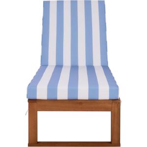 SAFAVIEH Outdoor Patio Furniture Collection – Sophie Natural Brown Solid Wood Chaise Lounge Chair, Adjustable Reclining, Hunter Green Stripe Cushion (PAT7101H)(Natural/Baby Blue Stripe)