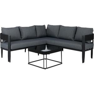 SAFAVIEH Outdoor Patio Furniture Collection – Viola Black & Grey Corner Set with Table, Modern Steel & Rope Sectional Sofa (PAT7754B)(Black/Grey)