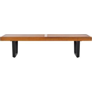 SAFAVIEH Outdoor Patio Furniture Heather Natural Brown Solid Wood & White Legs 60-inch Steel Bench(Natural/Black)