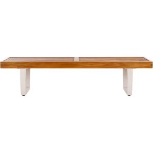 SAFAVIEH Outdoor Patio Furniture Heather Natural Brown Solid Wood & White Legs 60-inch Steel Bench(Natural/White)