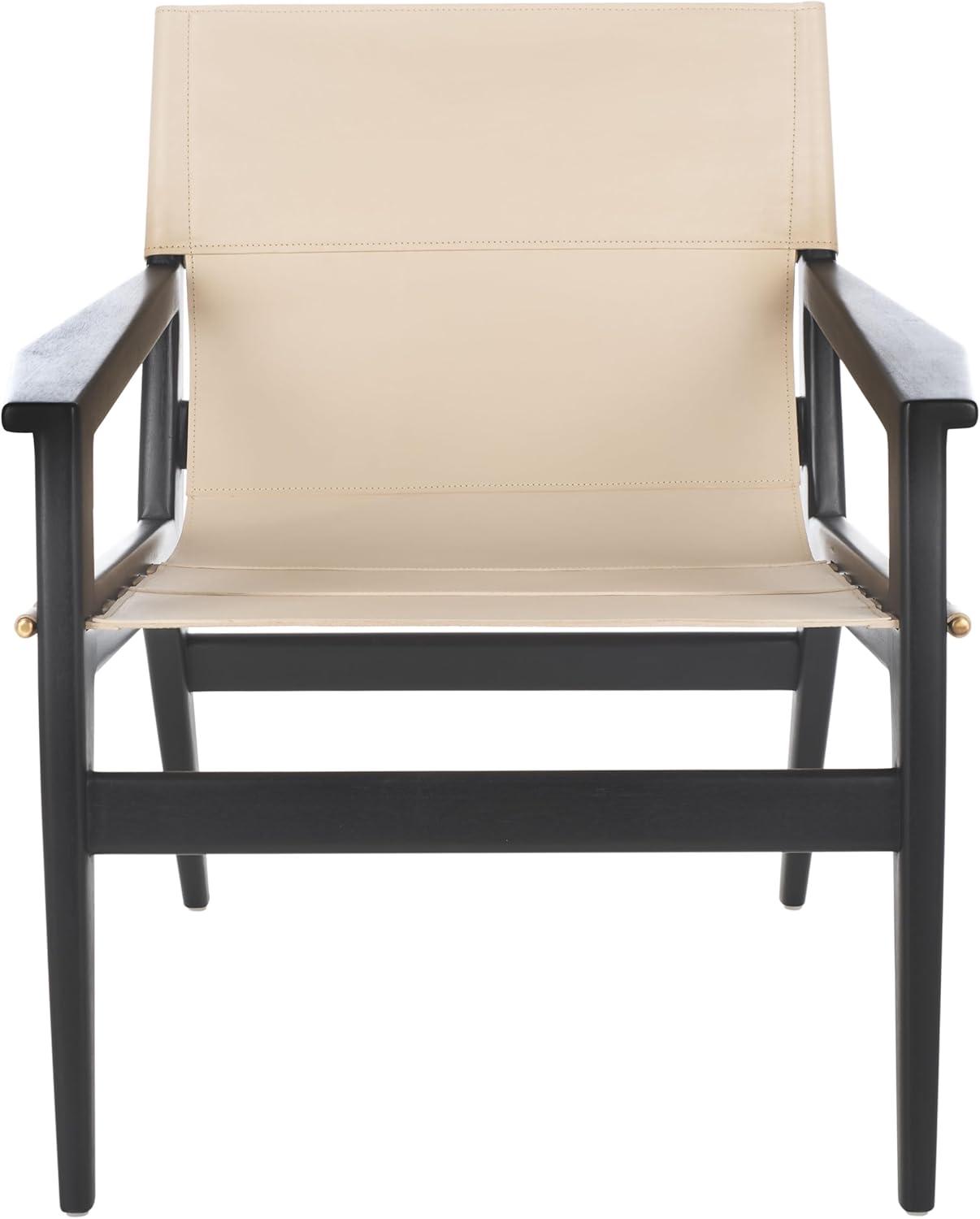 image:imageSAFAVIEH Couture Collection Culkin Black Solid WoodWhite Genuine Leather Sling Chair Fully AssembledBlackWhite