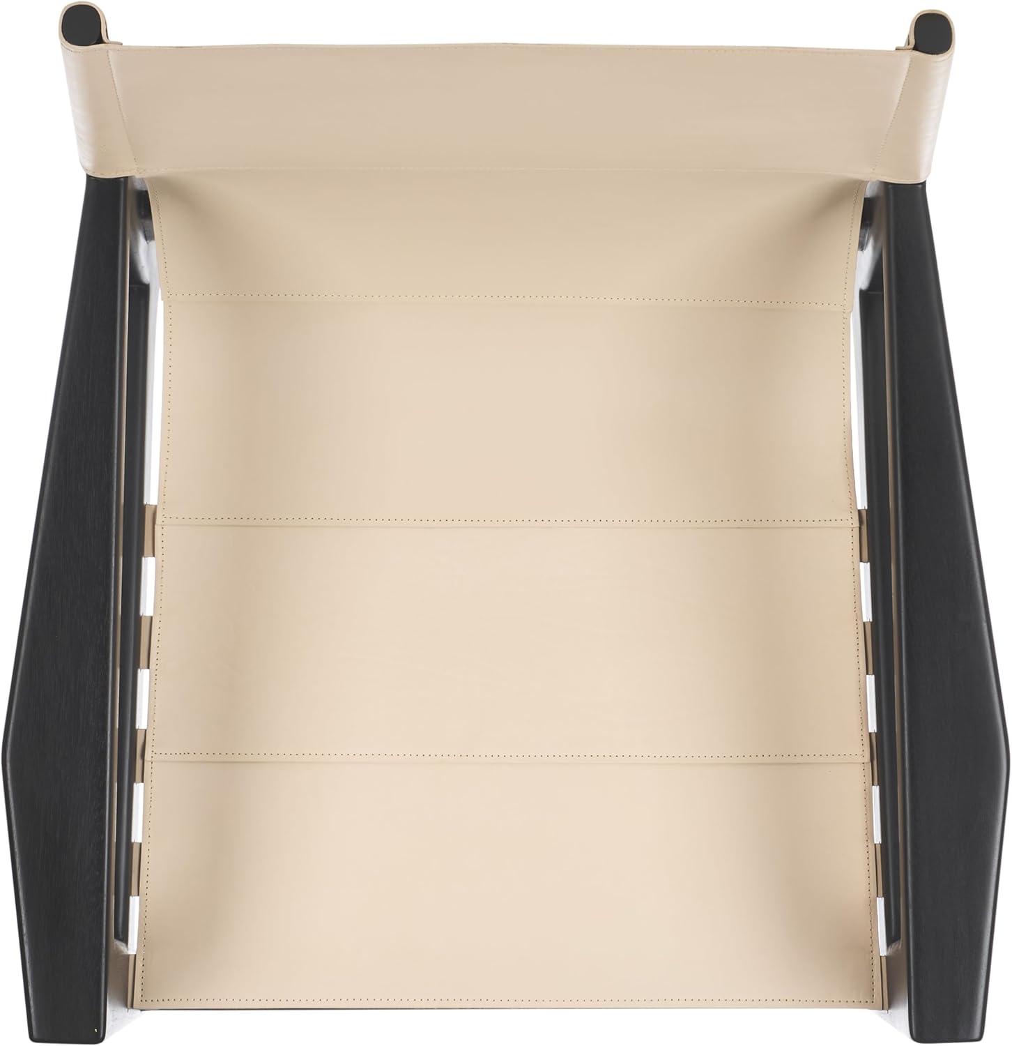 image:imageSAFAVIEH Couture Collection Culkin Black Solid WoodWhite Genuine Leather Sling Chair Fully AssembledBlackWhite