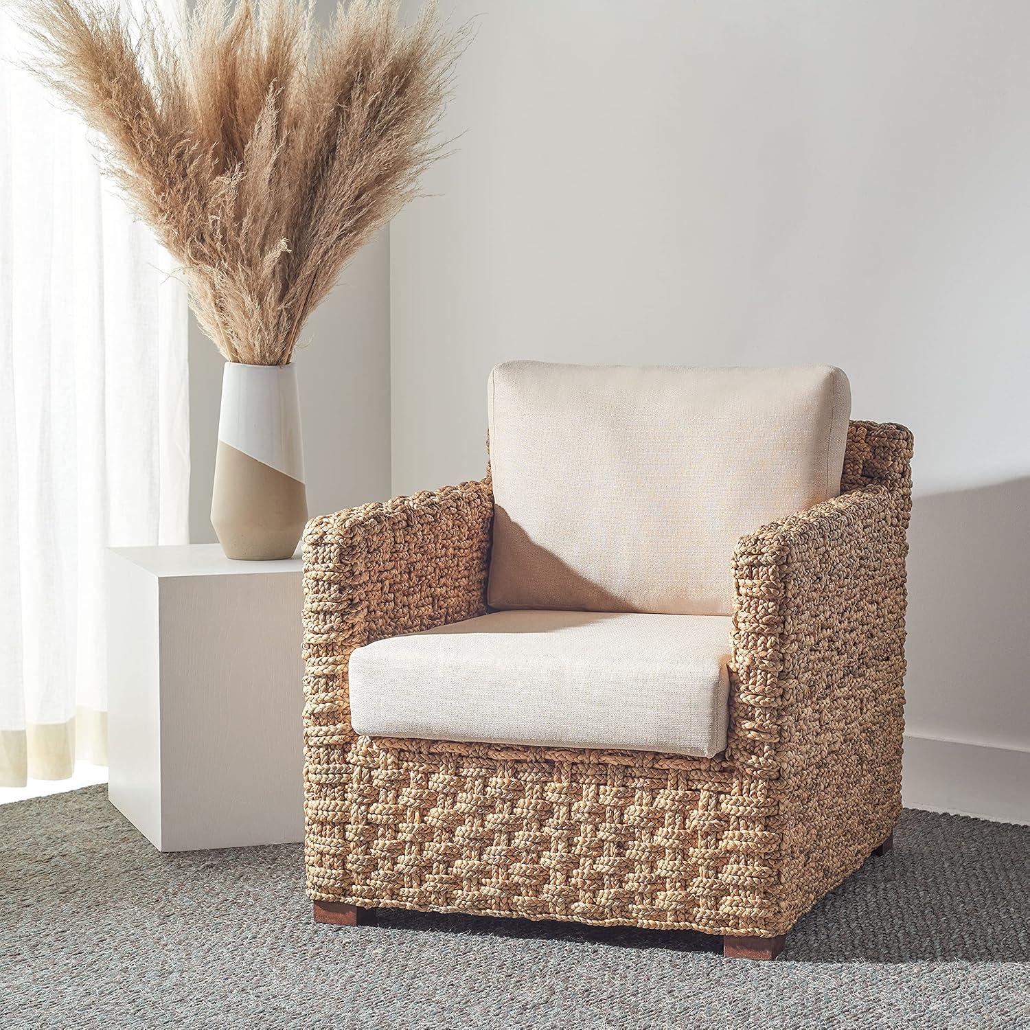 image:imageSAFAVIEH Couture Home Collection Gregory NaturalBeige Cushion Water Hyacinth Accent Chair Fully Assembled