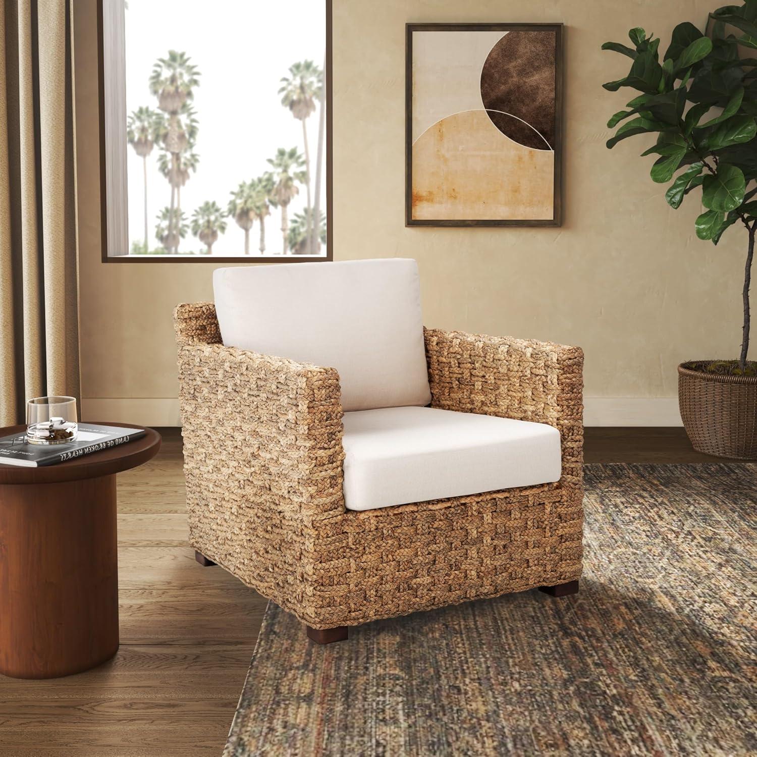 image:imageSAFAVIEH Couture Home Collection Gregory NaturalBeige Cushion Water Hyacinth Accent Chair Fully Assembled