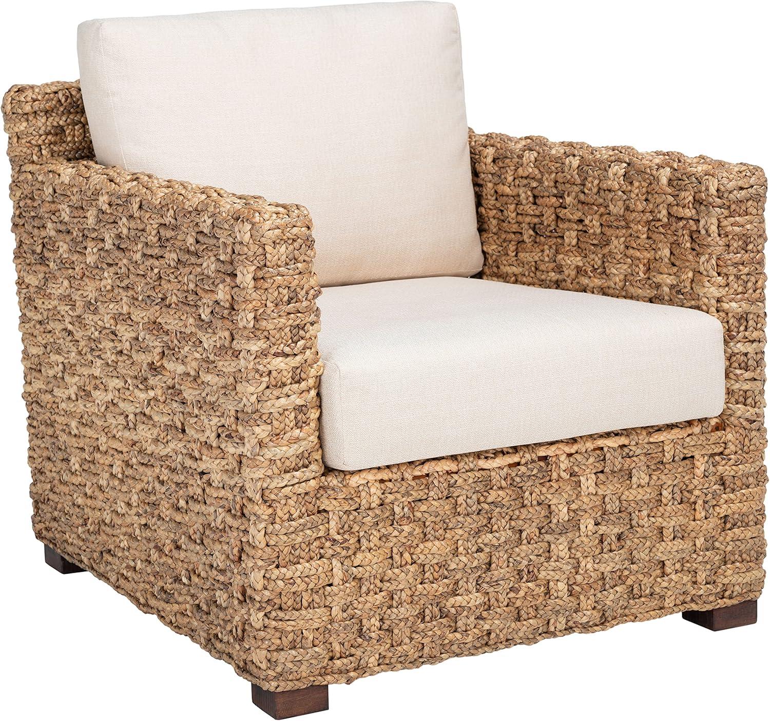 image:imageSAFAVIEH Couture Home Collection Gregory NaturalBeige Cushion Water Hyacinth Accent Chair Fully Assembled