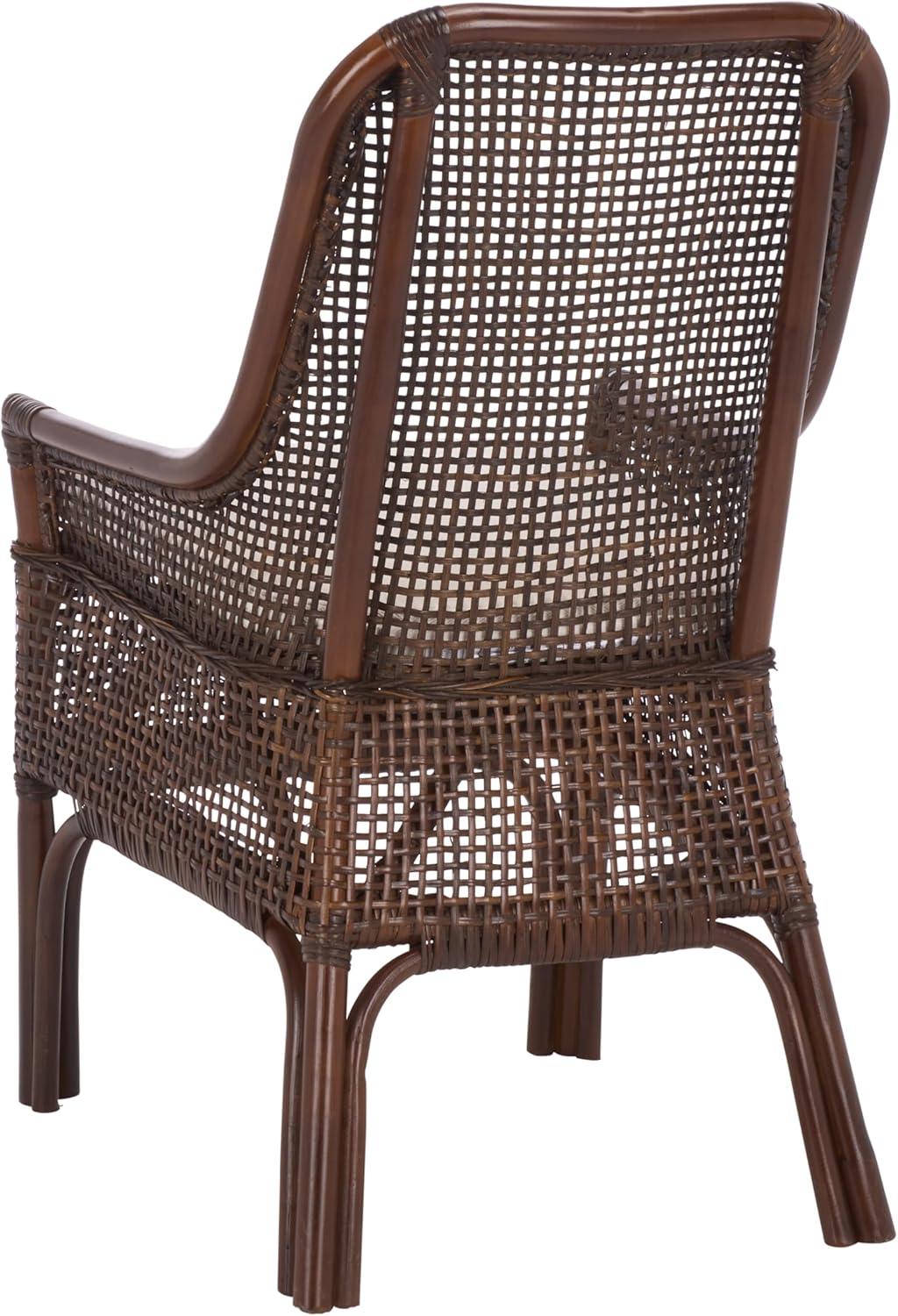 image:imageSAFAVIEH Furniture Alina Dining Chair Light Natural Rattan amp White Cushion Woven Armchair Design Ideal for Dining Room Kitchen 183 Seat Height DCH6511ABrownWhite
