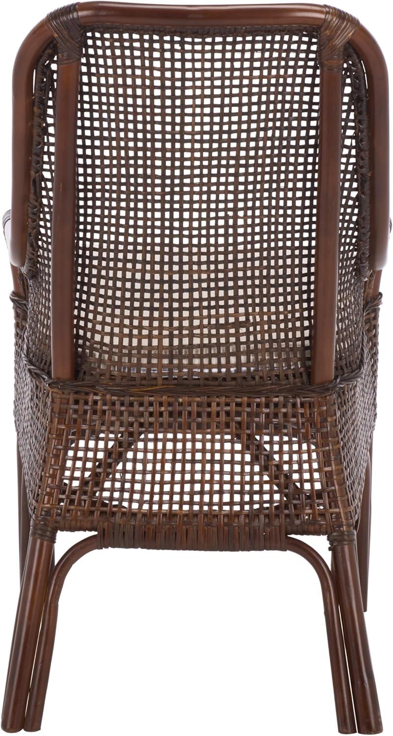 image:imageSAFAVIEH Furniture Alina Dining Chair Light Natural Rattan amp White Cushion Woven Armchair Design Ideal for Dining Room Kitchen 183 Seat Height DCH6511ABrownWhite