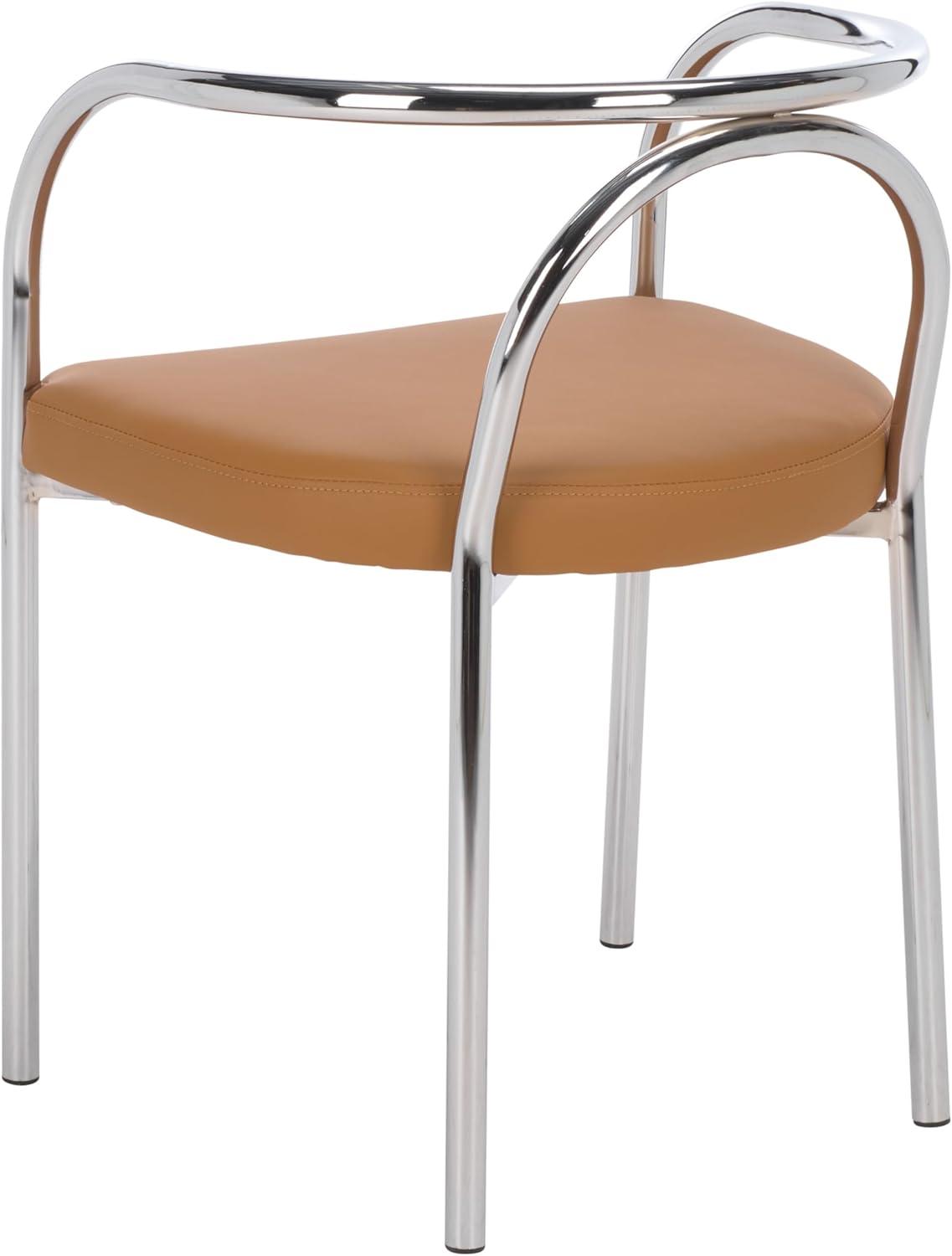 image:imageSAFAVIEH Furniture Nexus Dining Chair Cognac Faux Leather amp Chrome Finish Fully Assembled Ideal for Dining Room Kitchen 187 Seat Height DCH1103ACognacChrome