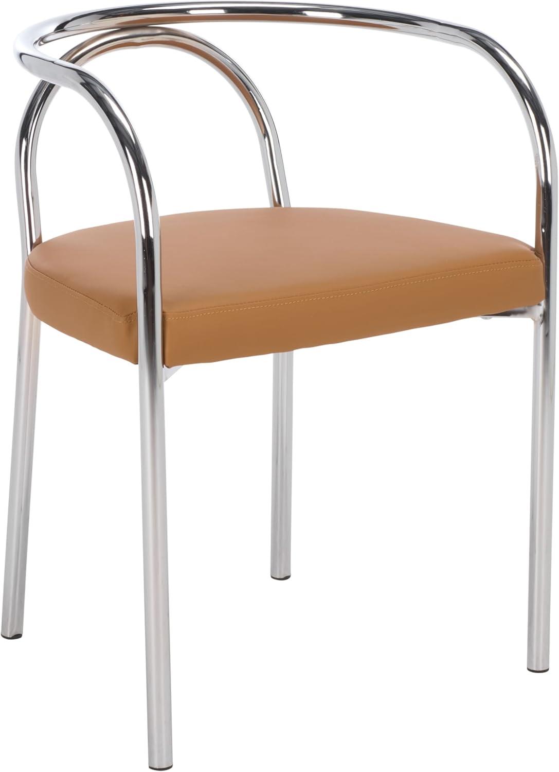 image:imageSAFAVIEH Furniture Nexus Dining Chair Cognac Faux Leather amp Chrome Finish Fully Assembled Ideal for Dining Room Kitchen 187 Seat Height DCH1103ACognacChrome
