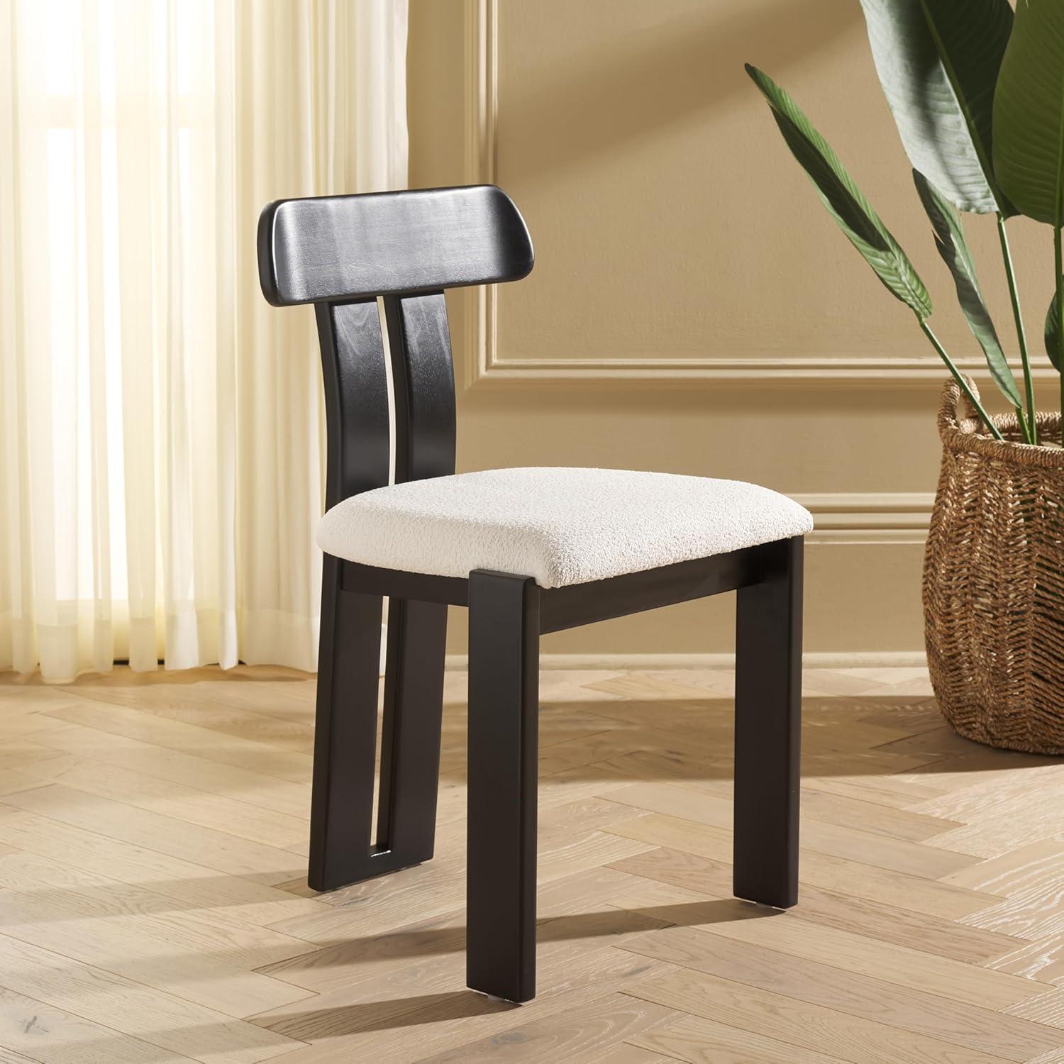 image:imageSAFAVIEH Home Collection Cayde MidCentury Modern Black Solid Wood Upholstered Dining Chair with Cream Boucle Seat DCH8806ECreamBlack