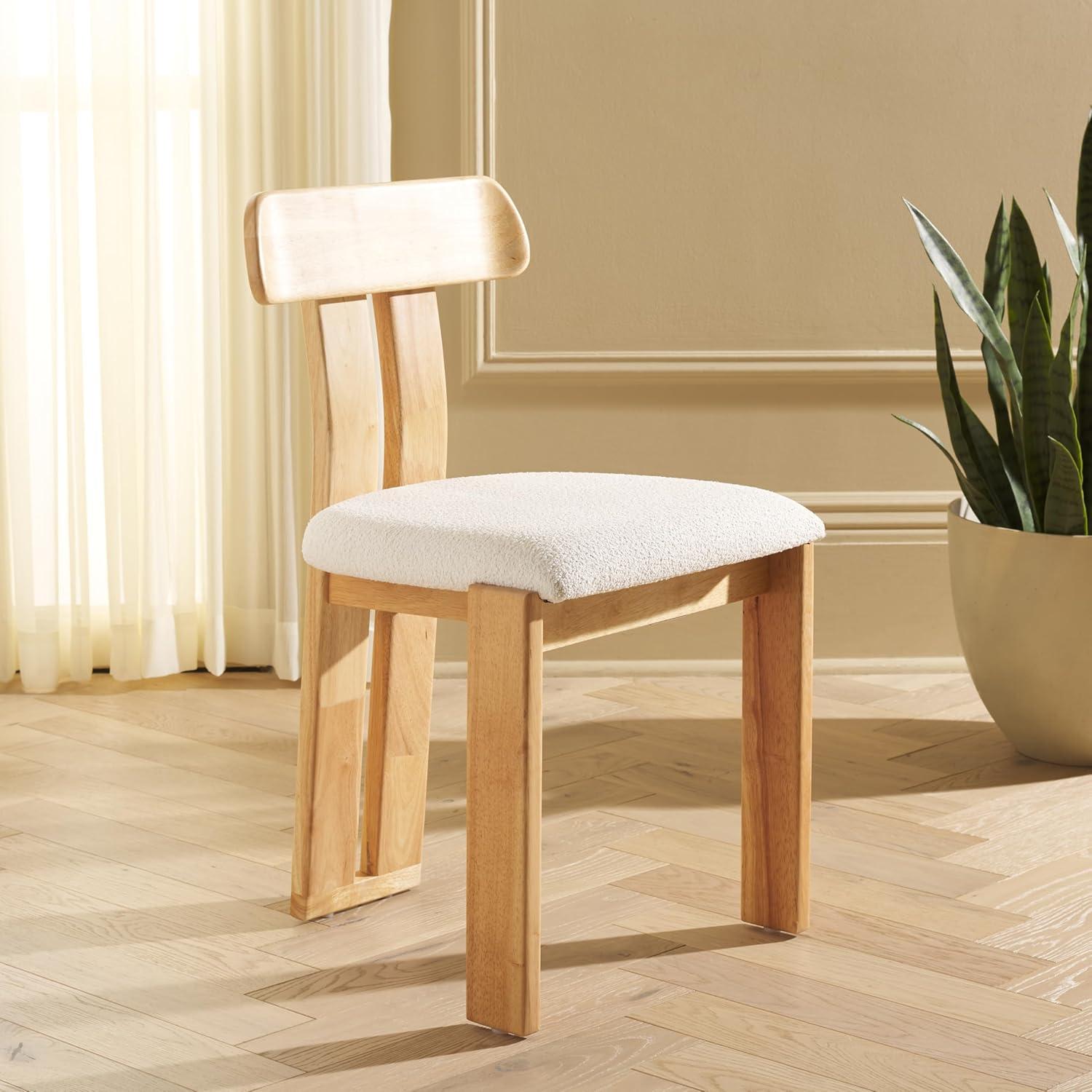 image:imageSAFAVIEH Home Collection Cayde MidCentury Modern Black Solid Wood Upholstered Dining Chair with Cream Boucle Seat DCH8806ECreamLight Blonde