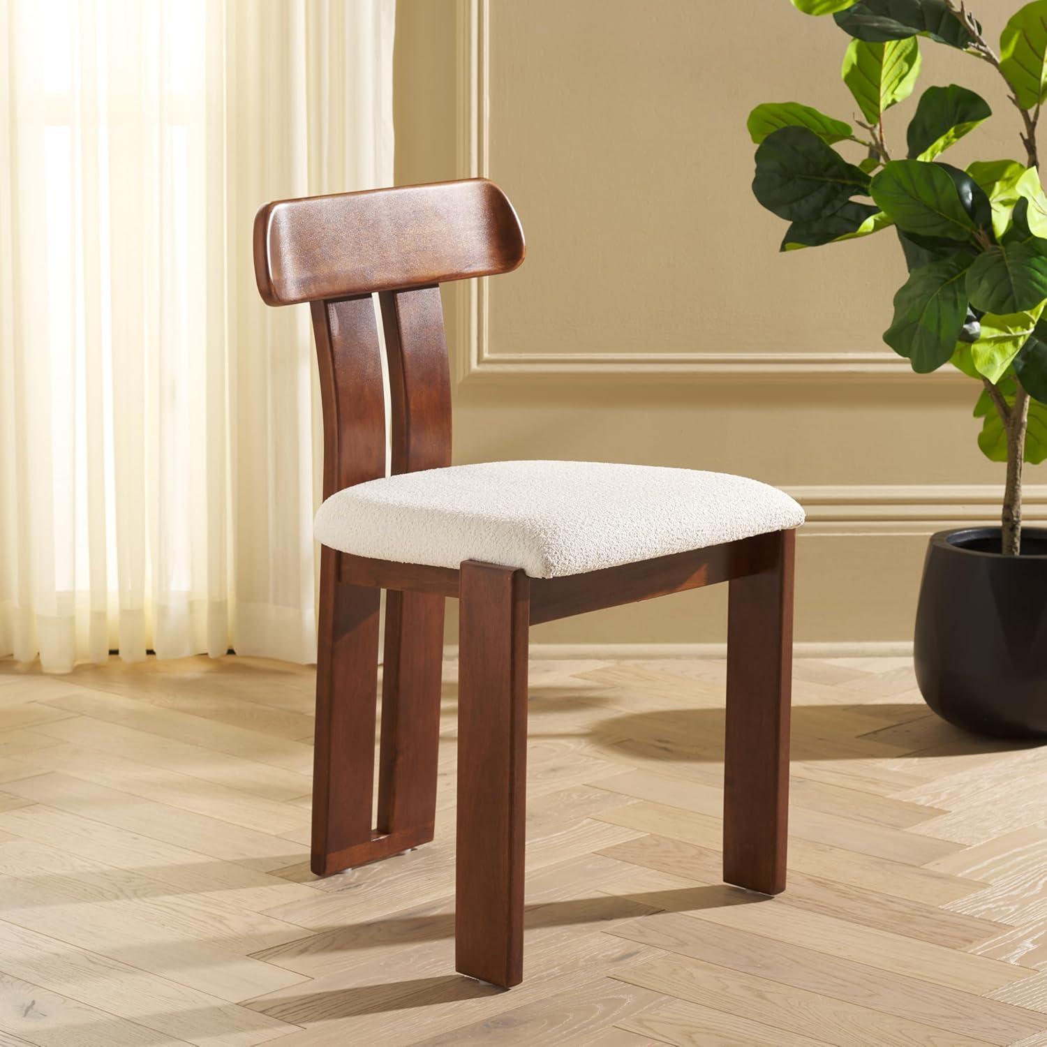 image:imageSAFAVIEH Home Collection Cayde MidCentury Modern Black Solid Wood Upholstered Dining Chair with Cream Boucle Seat DCH8806ECreamWalnut