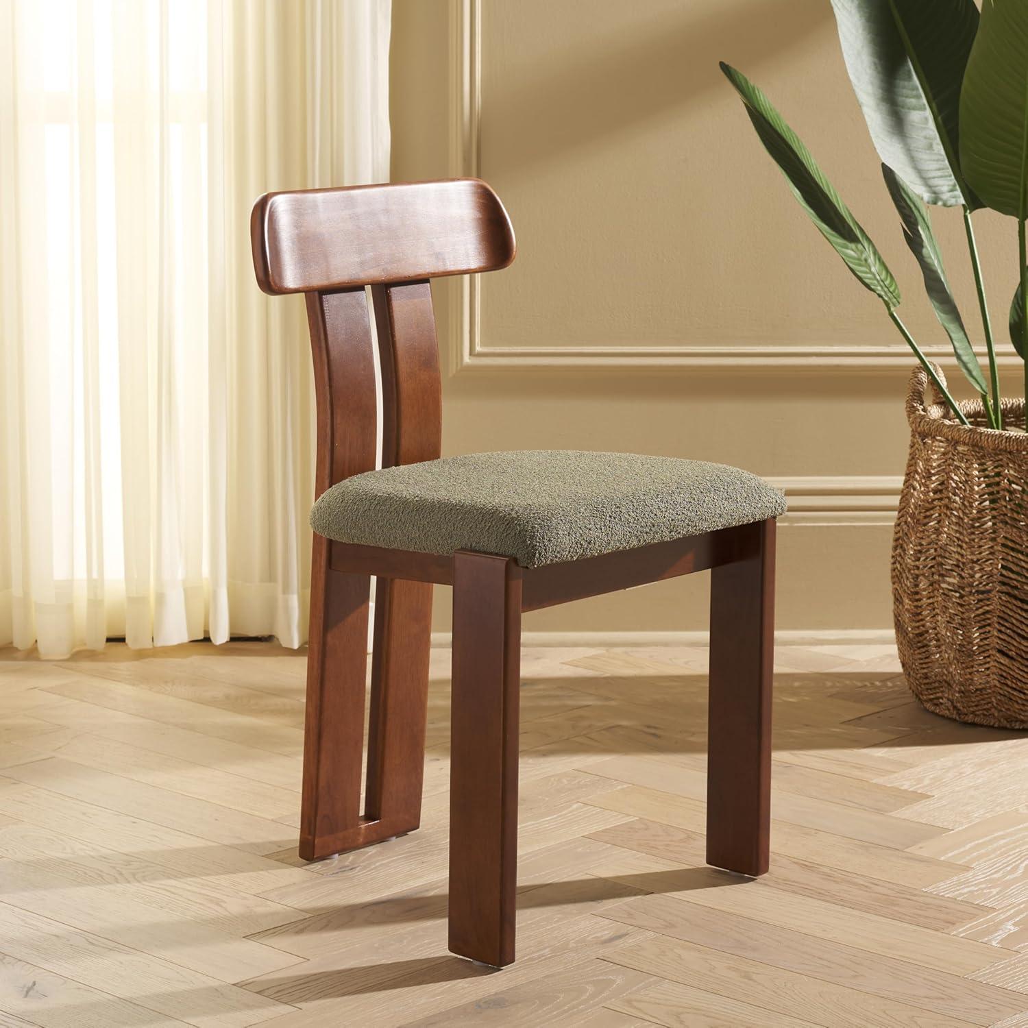 image:imageSAFAVIEH Home Collection Cayde MidCentury Modern Black Solid Wood Upholstered Dining Chair with Cream Boucle Seat DCH8806ESageWalnut
