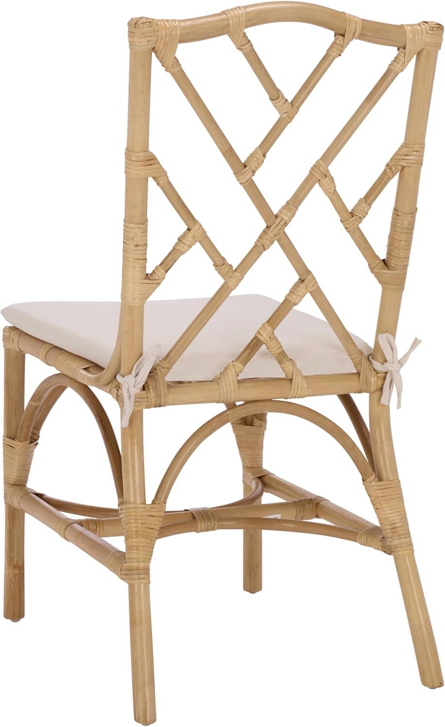 image:imageSAFAVIEH Home Collection Chadale Rattan Dining Chair Set of 2 Natural amp Cream Upholstered Seat Coastal Boho Accent Chairs Fully Assembled SEA8037ANaturalCream