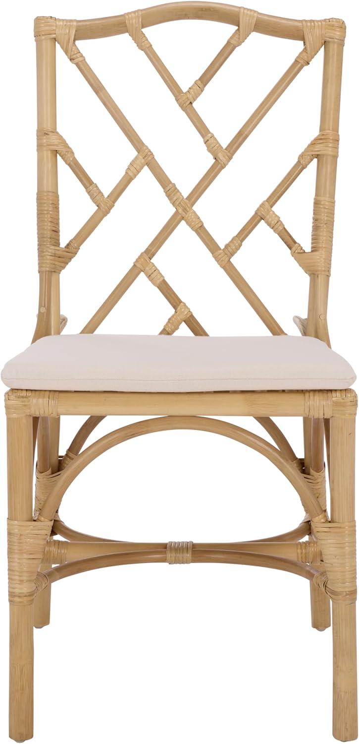 image:imageSAFAVIEH Home Collection Chadale Rattan Dining Chair Set of 2 Natural amp Cream Upholstered Seat Coastal Boho Accent Chairs Fully Assembled SEA8037ANaturalCream