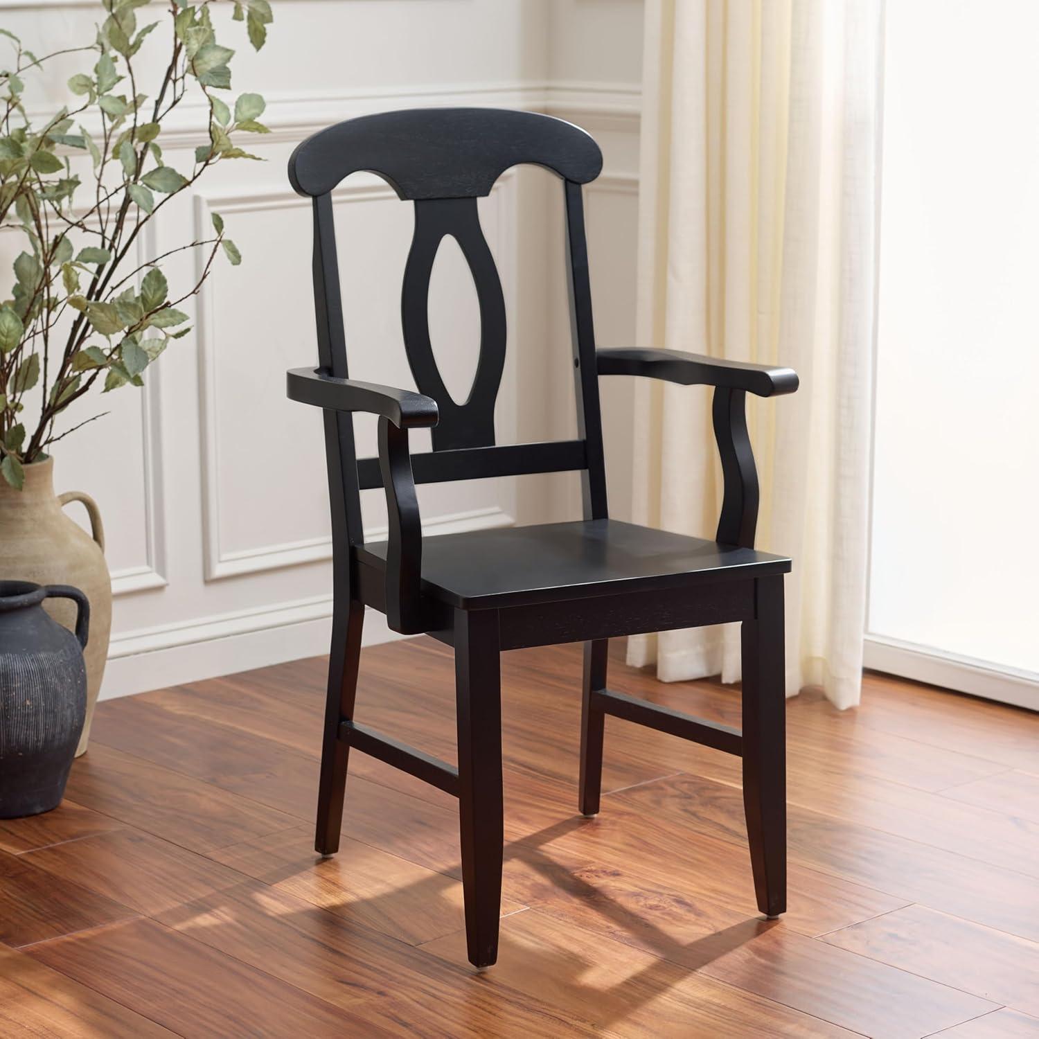 image:imageSAFAVIEH Home Collection Hannelore Solid Wood Dining Arm Chair Dark Oak Finish Classic Transitional Seating Design DCH6907ABlack
