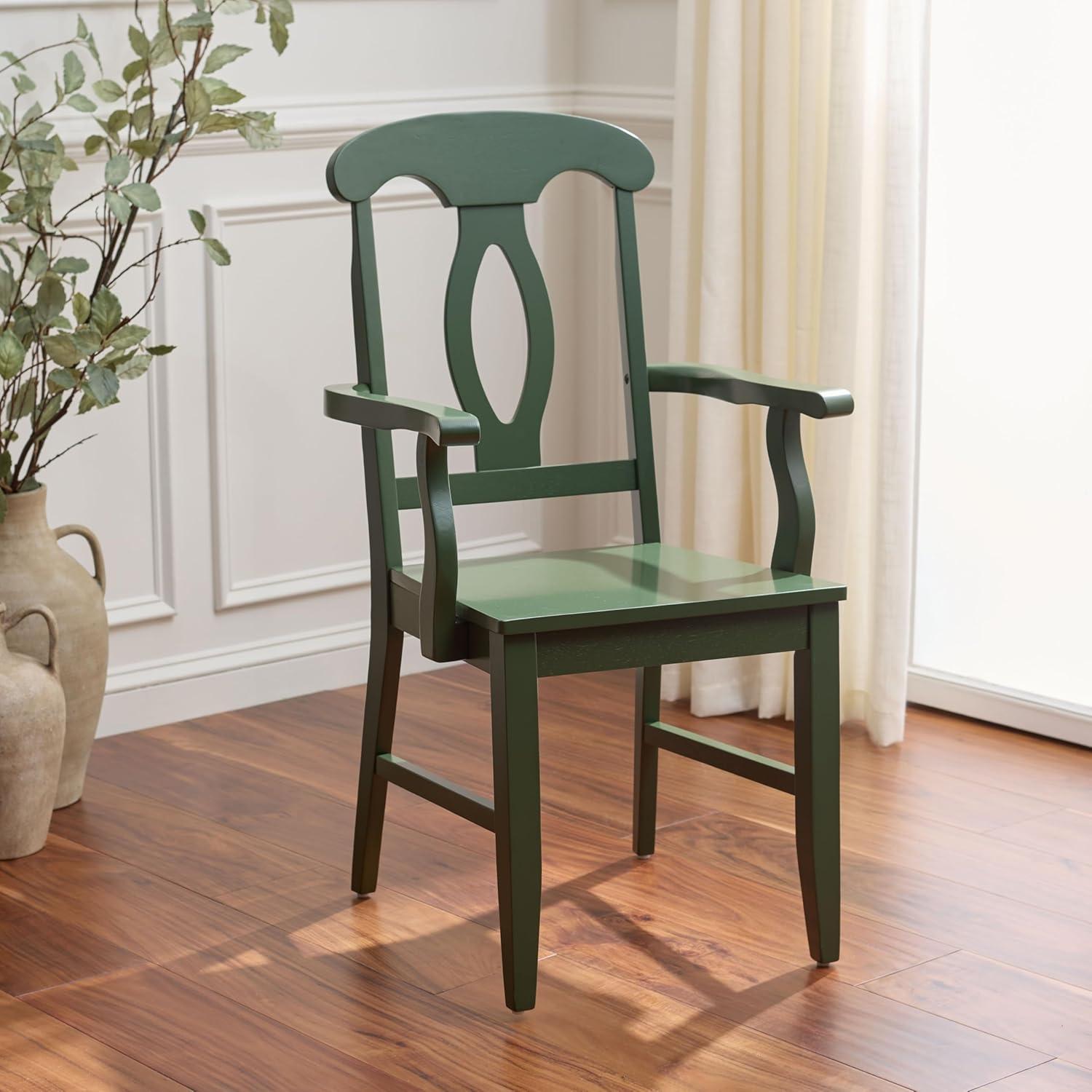image:imageSAFAVIEH Home Collection Hannelore Solid Wood Dining Arm Chair Dark Oak Finish Classic Transitional Seating Design DCH6907ADark Green
