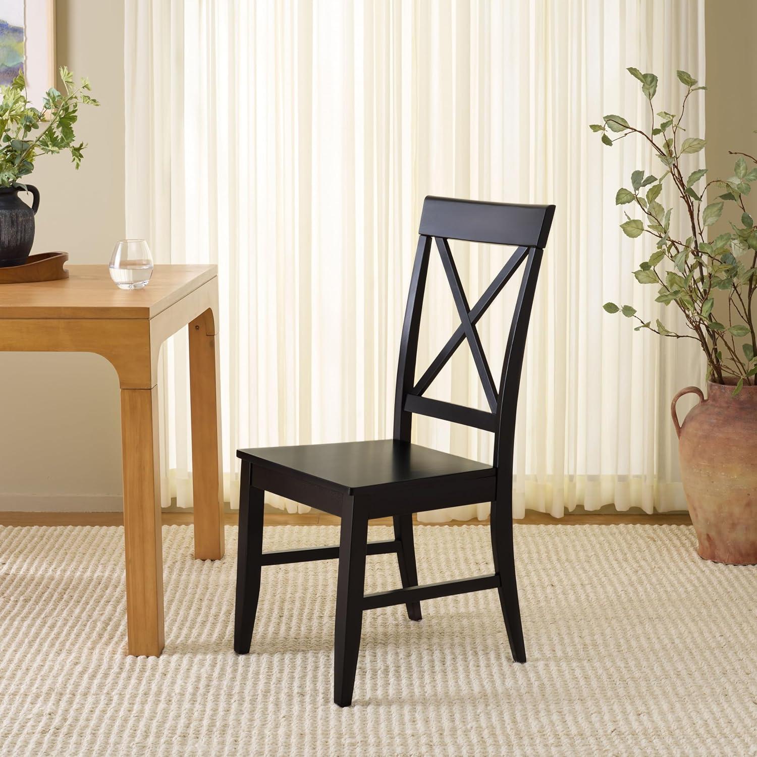 image:imageSAFAVIEH Home Collection Ksenia XBack Dining Side Chair Solid Wood Black Finish Farmhouse Classic DCH6902EBlack