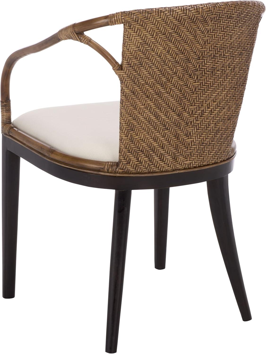 image:imageSAFAVIEH Home Collection Kumi Brown Rattan Arm Chair with Ivory Seat Cushion Coastal Modern Accent Seating Fully Assembled ACH4902ABrownIvory