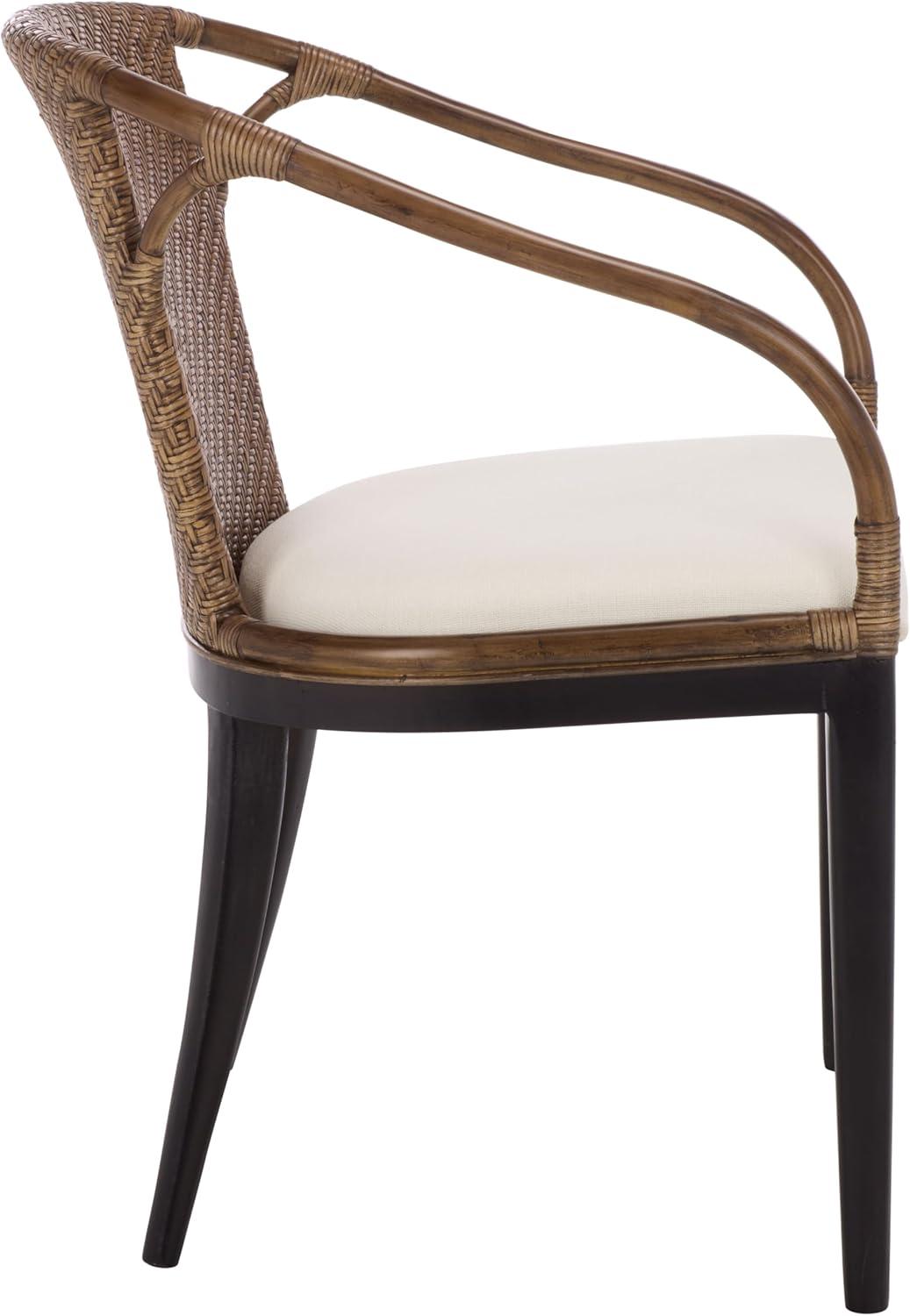 image:imageSAFAVIEH Home Collection Kumi Brown Rattan Arm Chair with Ivory Seat Cushion Coastal Modern Accent Seating Fully Assembled ACH4902ABrownIvory