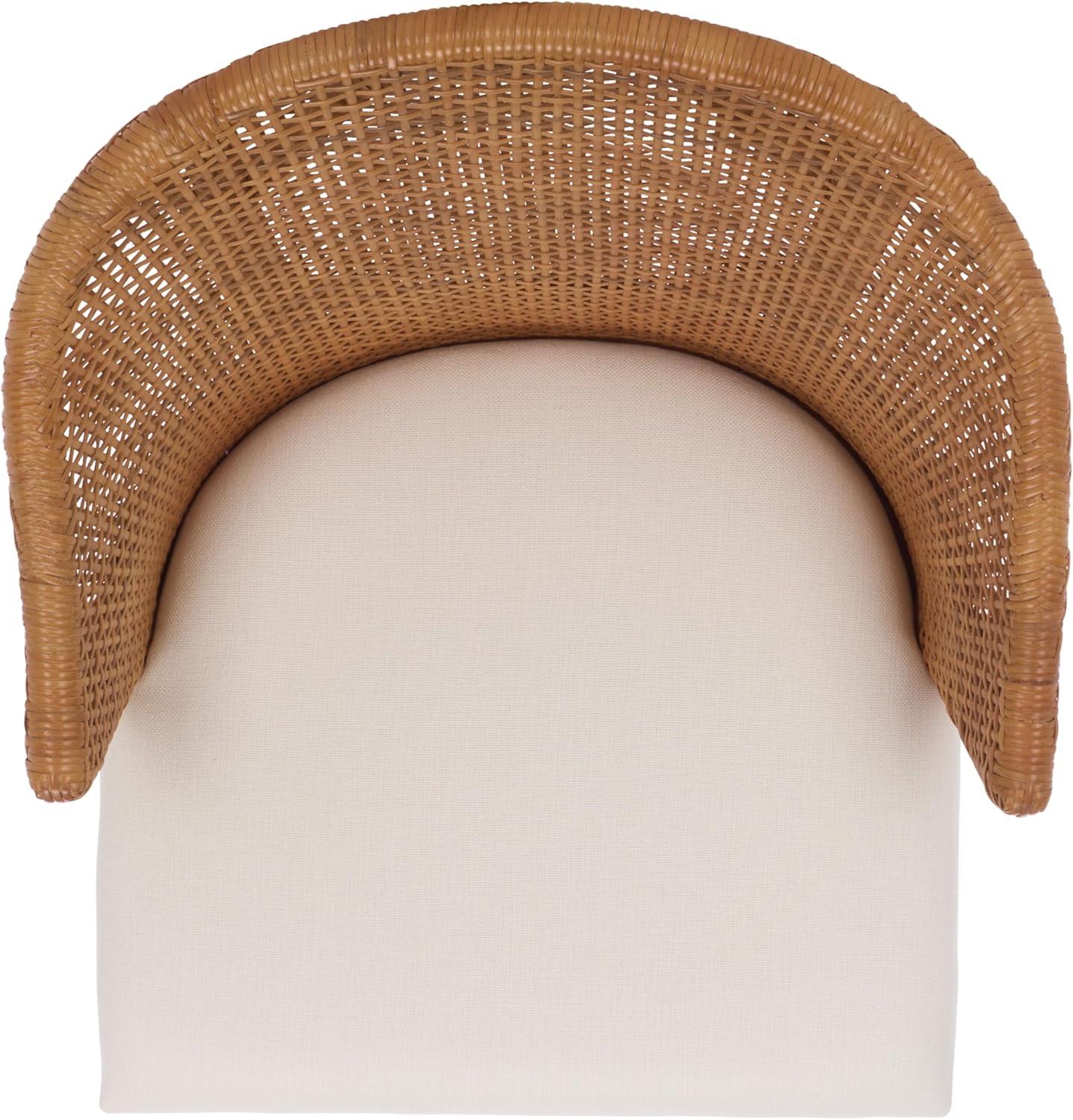 image:imageSAFAVIEH Home Collection Mura Brown Rattan Accent Chair with Ivory Seat Cushion Coastal Modern Seating Fully Assembled ACH4903AHoneyIvory