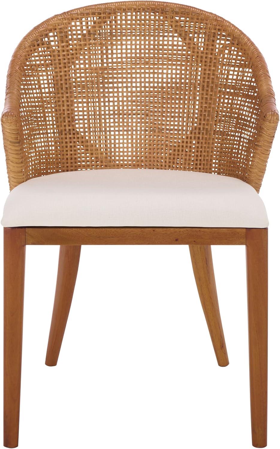 image:imageSAFAVIEH Home Collection Mura Brown Rattan Accent Chair with Ivory Seat Cushion Coastal Modern Seating Fully Assembled ACH4903AHoneyIvory