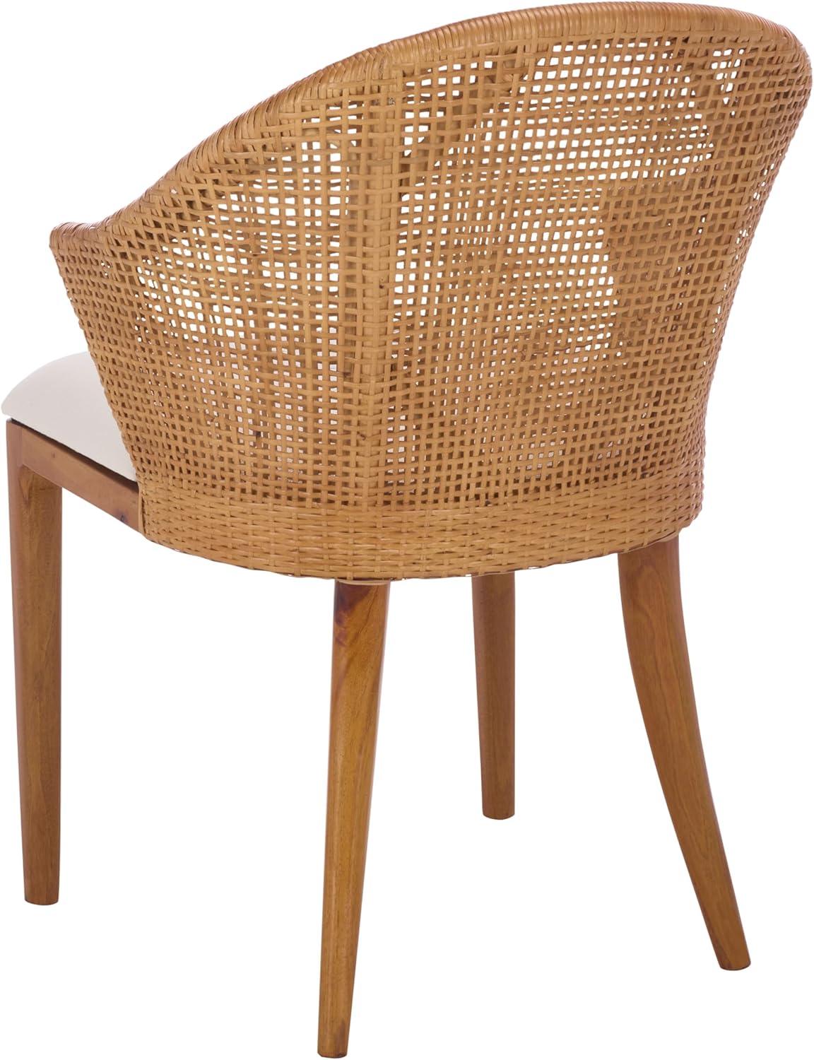 image:imageSAFAVIEH Home Collection Mura Brown Rattan Accent Chair with Ivory Seat Cushion Coastal Modern Seating Fully Assembled ACH4903AHoneyIvory