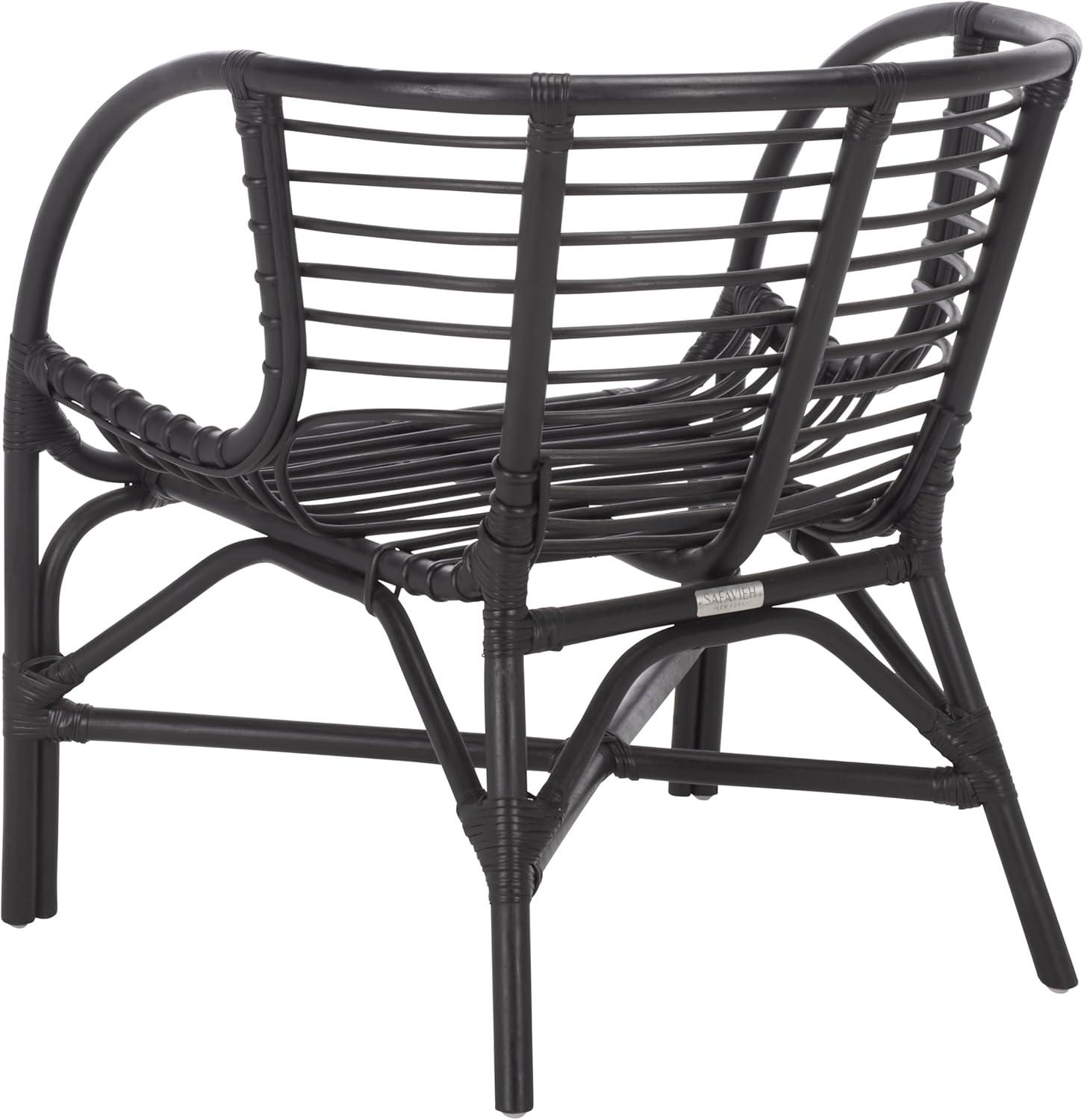 image:imageSAFAVIEH Home Collection Valeriya Woven Rattan Arm Chair Black Finish Fully Assembled Accent Chair for Living Room or Bedroom Modern Boho Style ACH9903ABlack