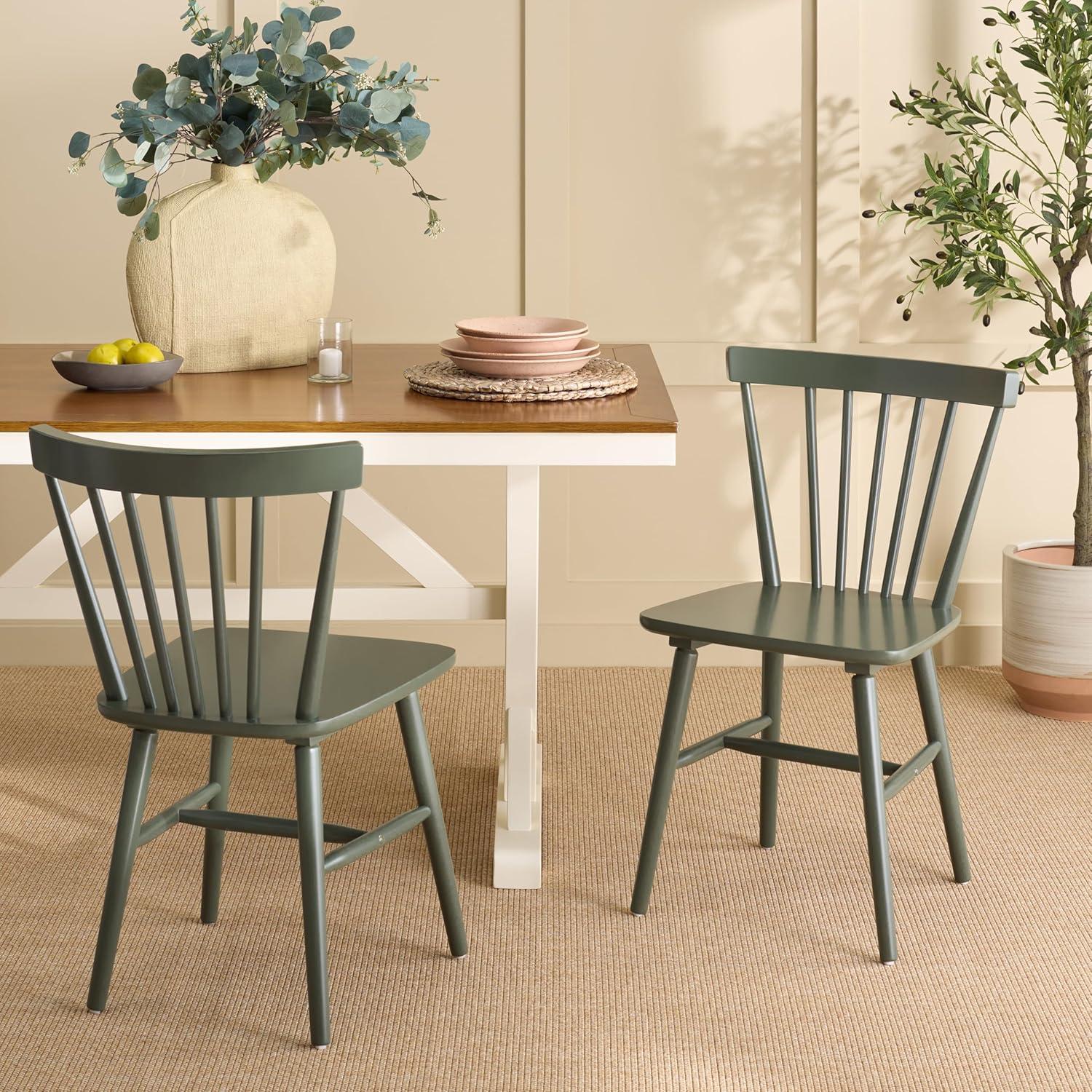 image:imageSAFAVIEH Home Collection Winona Set of 2 Honey Windsor Farmhouse Dining Chairs Spindle Back Wood Chairs Classic Casual Seating DCH8500KSET2Dusty Green
