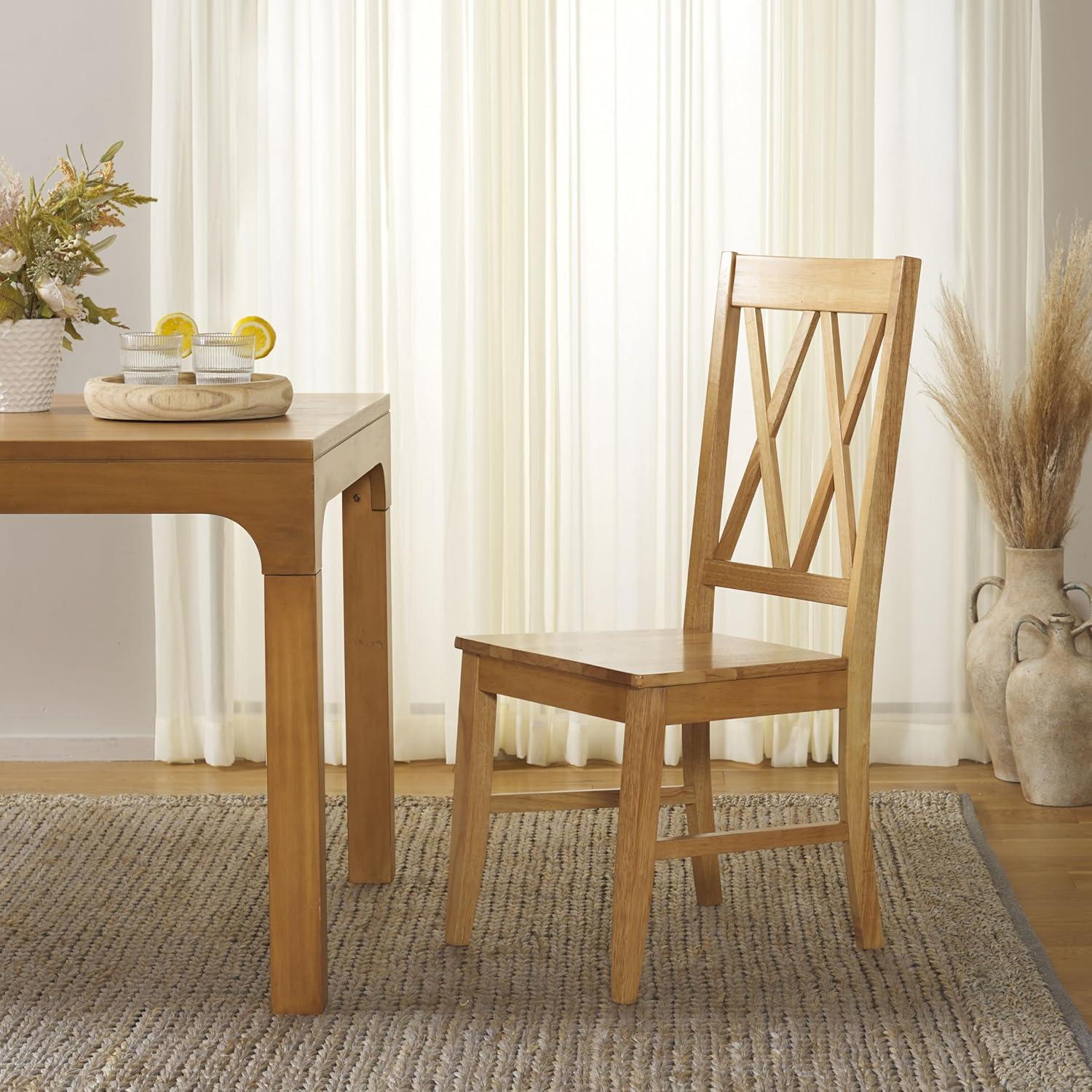 image:imageSAFAVIEH Home Collection Yana Double XBack Dining Side Chair Solid Wood Light Oak Finish Classic Farmhouse Style DCH6900BLight Oak
