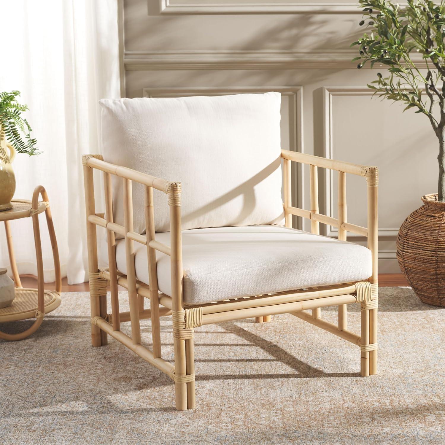 image:imageSAFAVIEH Home Collection Aisling Tropical WhiteNatural Accent Chair with Cushion Fully Assembled