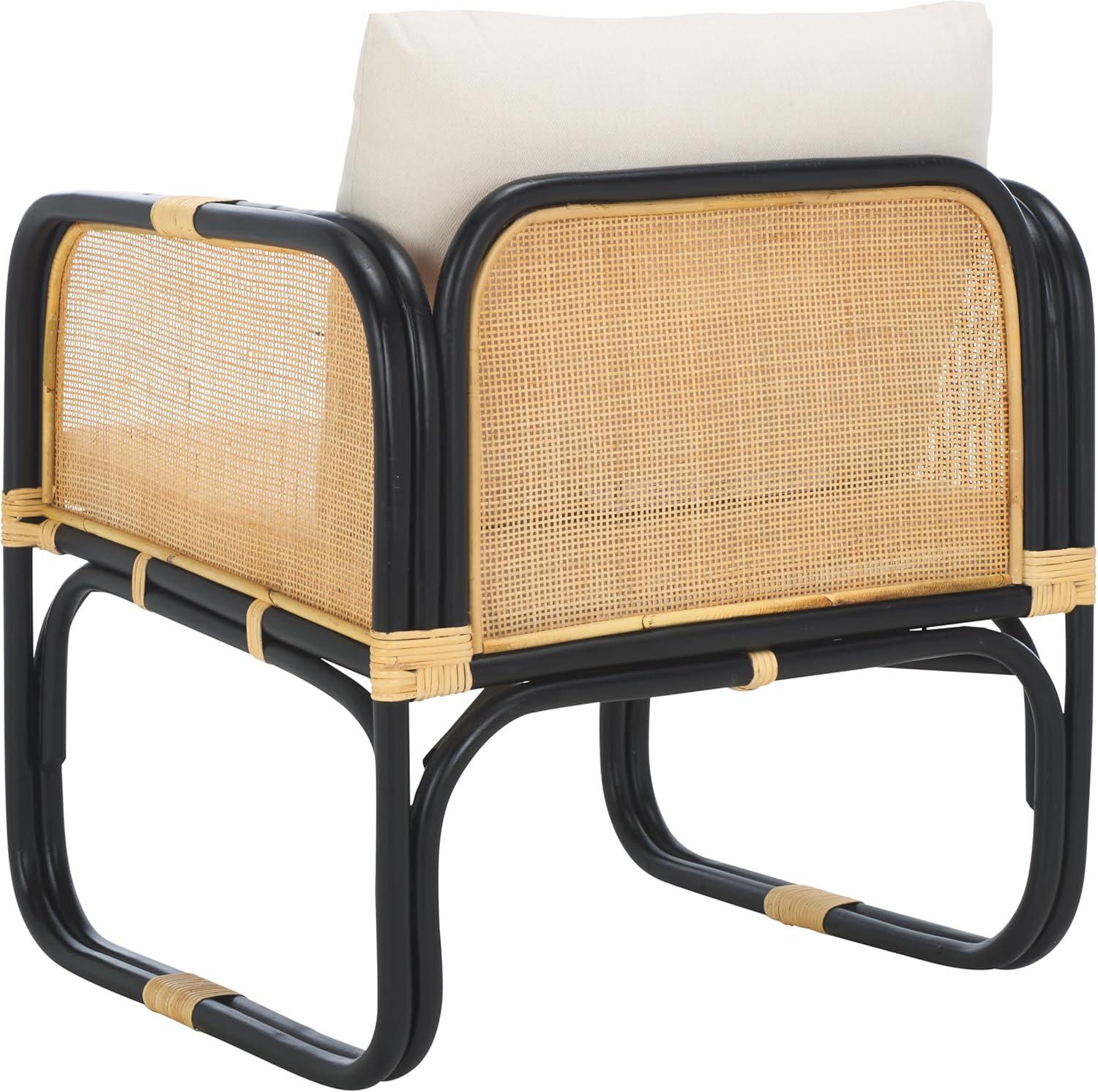 image:imageSAFAVIEH Home Collection Alybeth Tropical WhiteBlack Accent Chair with Cushion Fully AssembledWhiteBlack
