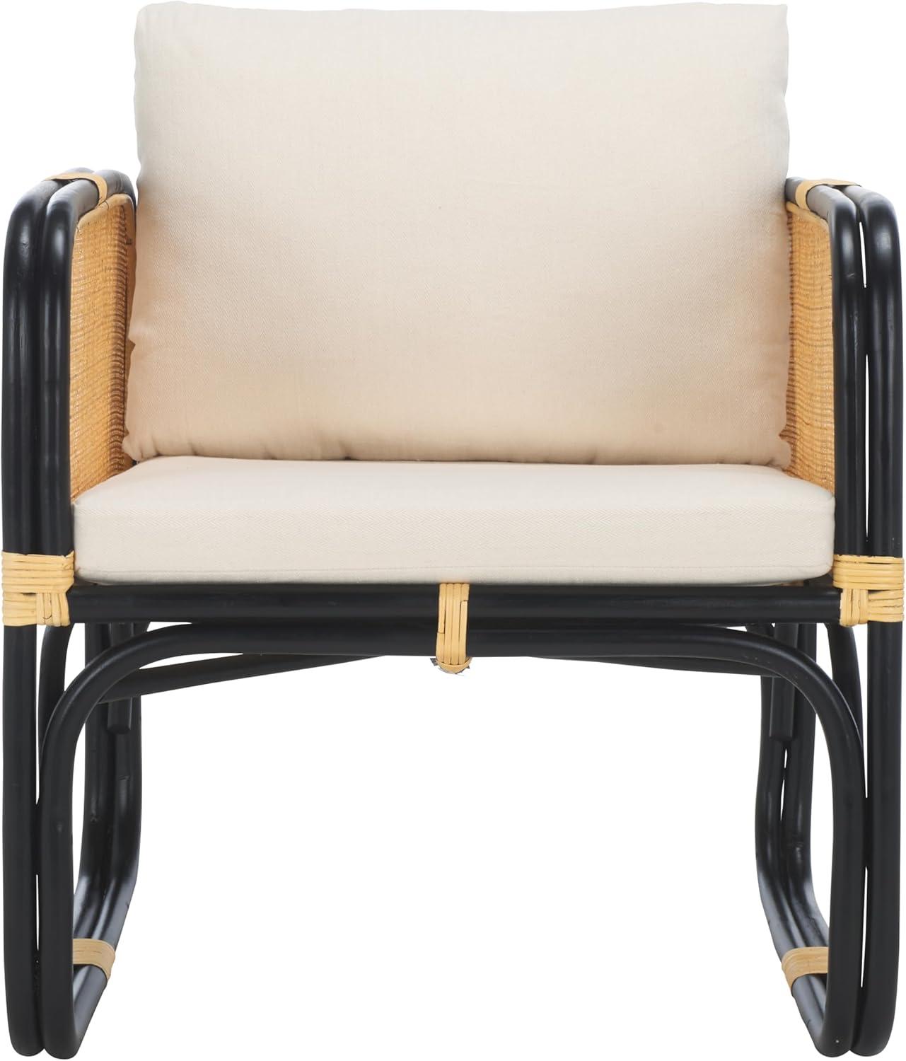 image:imageSAFAVIEH Home Collection Alybeth Tropical WhiteBlack Accent Chair with Cushion Fully AssembledWhiteBlack