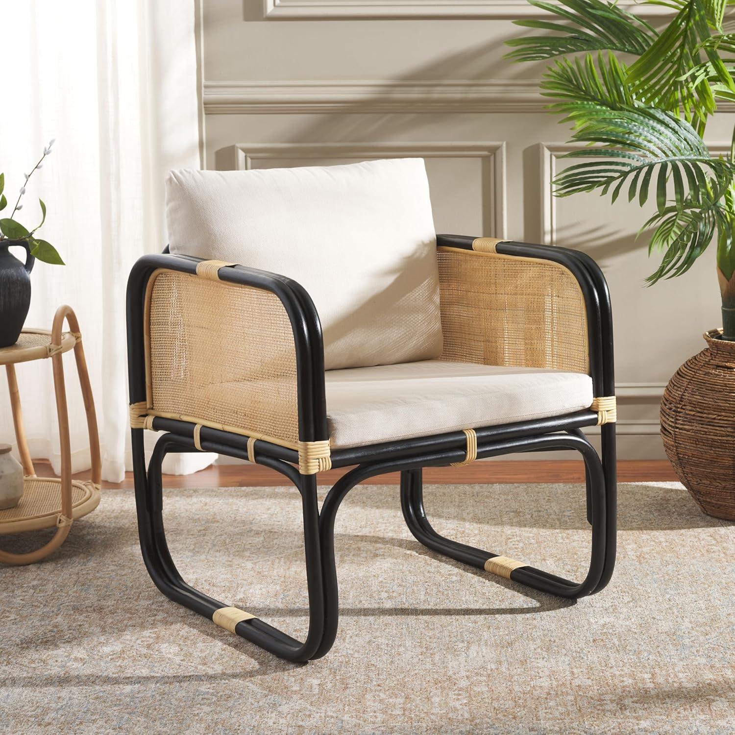 image:imageSAFAVIEH Home Collection Alybeth Tropical WhiteBlack Accent Chair with Cushion Fully AssembledWhiteBlack
