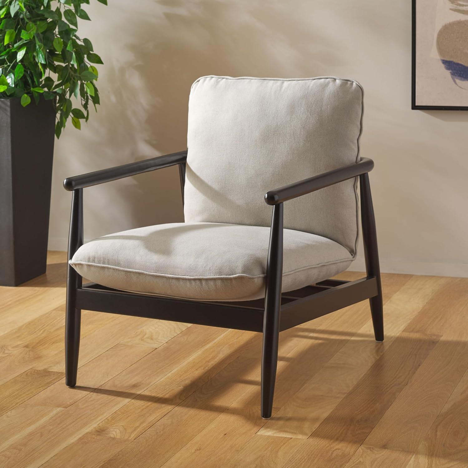 image:imageSAFAVIEH Home Collection Amias Modern Coastal Grey amp Matte Black Accent Chair Fully AssembledGreyMatte Black