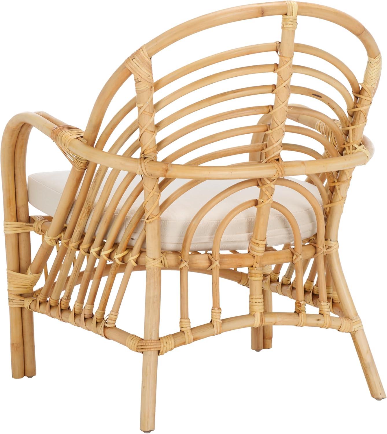image:imageSAFAVIEH Home Collection Aragorn Tropical WhiteNatural Accent Chair with Cushion Fully AssembledWhiteNatural
