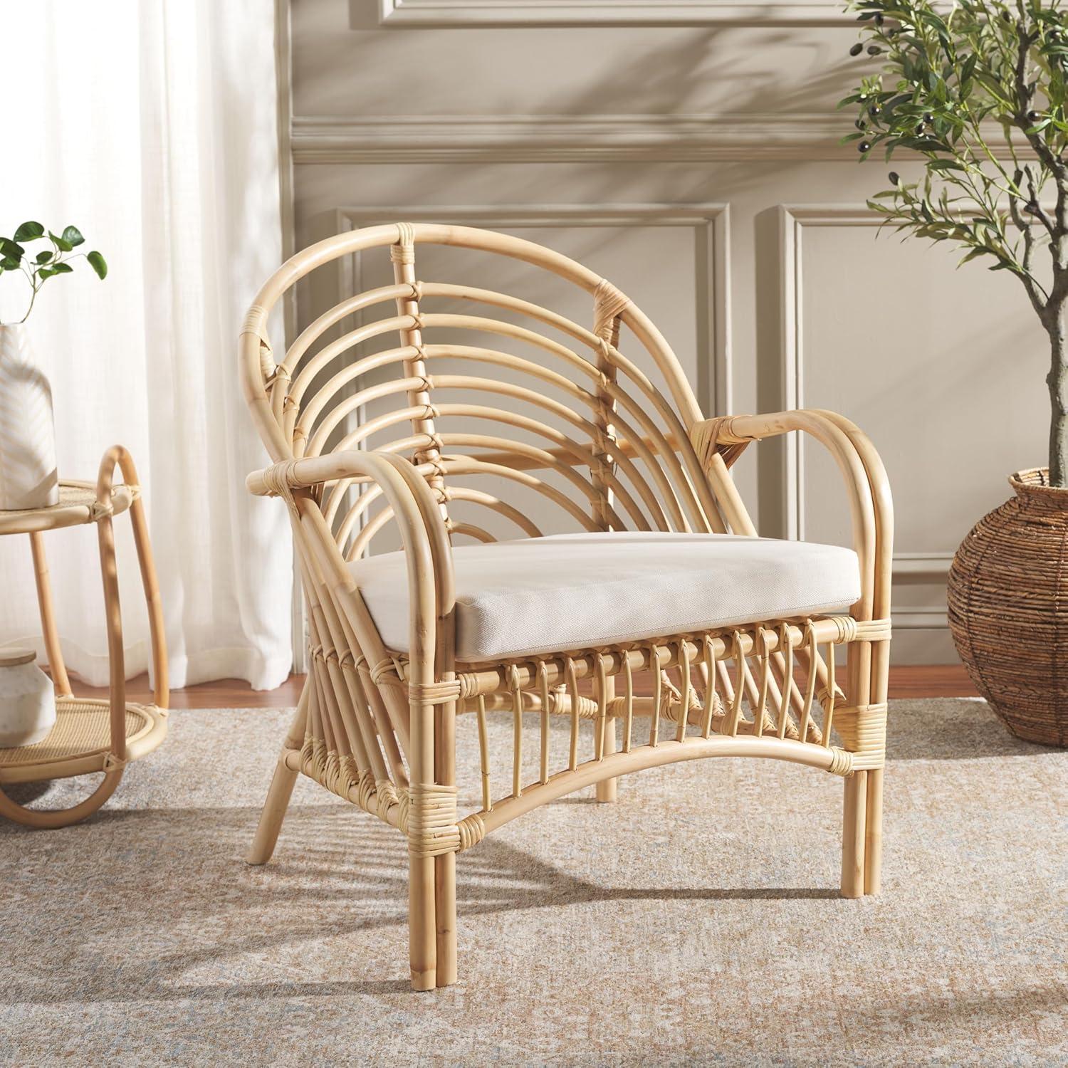 image:imageSAFAVIEH Home Collection Aragorn Tropical WhiteNatural Accent Chair with Cushion Fully AssembledWhiteNatural